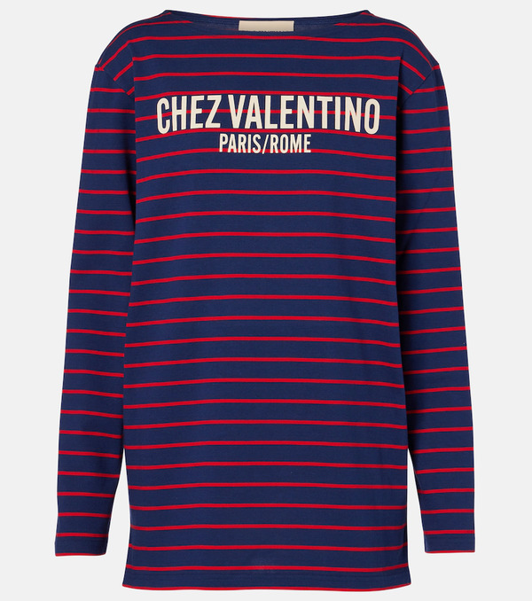  Valentino Valentino Chez Valentino Striped Cotton Jersey Top 