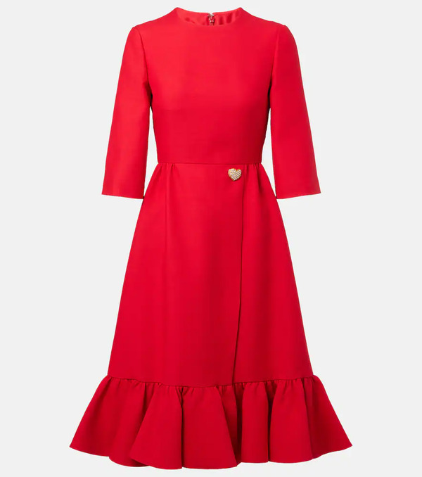  Valentino Valentino Crepe Couture Embellished Ruffled Midi Dress 