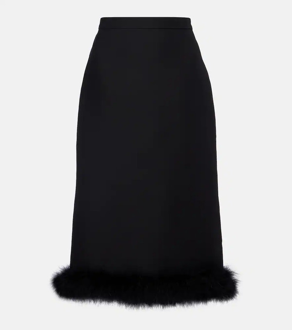  Valentino Valentino Crepe Couture Feather-trimmed Midi Skirt 