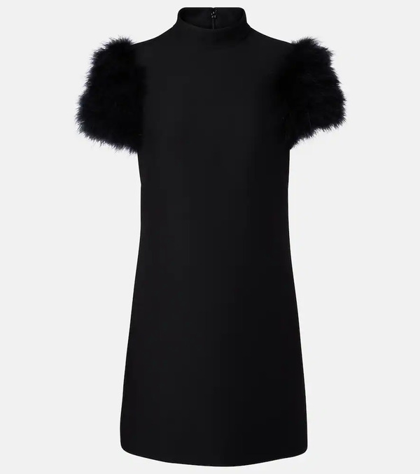 Valentino Valentino Crepe Couture Feather-trimmed Minidress 