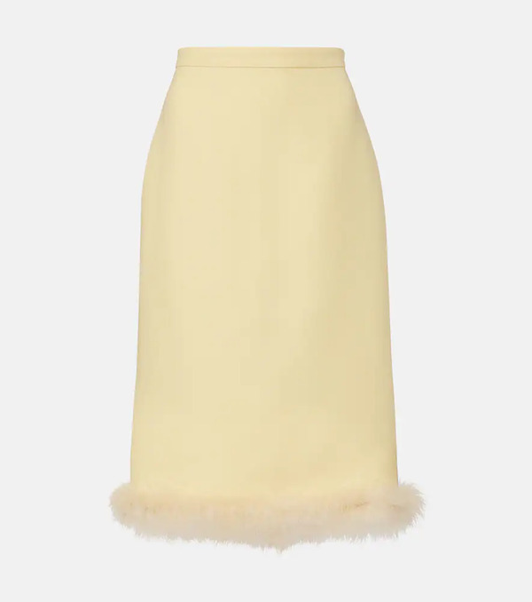  Valentino Valentino Crepe Couture Feather-trimmed Pencil Skirt 