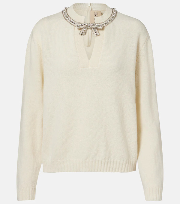  Valentino Valentino Embellished Bow-detail Virgin Wool Sweater 
