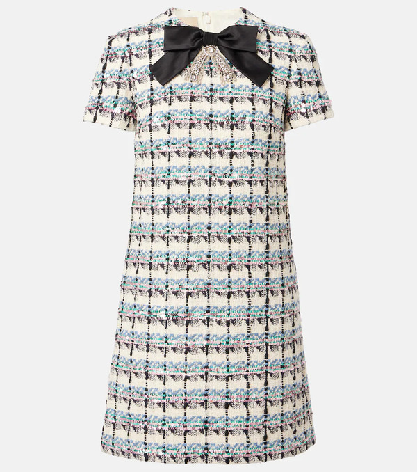  Valentino Valentino Embellished Checked Tweed Minidress 