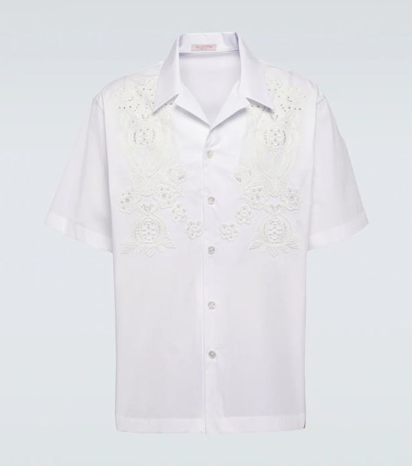  Valentino Valentino Embroidered Cotton Poplin Bowling Shirt 