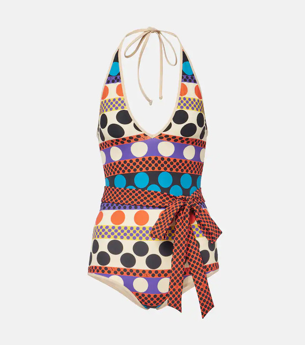  Valentino Valentino Escape Belted Polka-dot Swimsuit 
