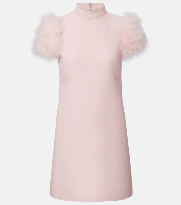  Valentino Valentino Feather-trimmed Turtleneck Crepe Couture Minidress 