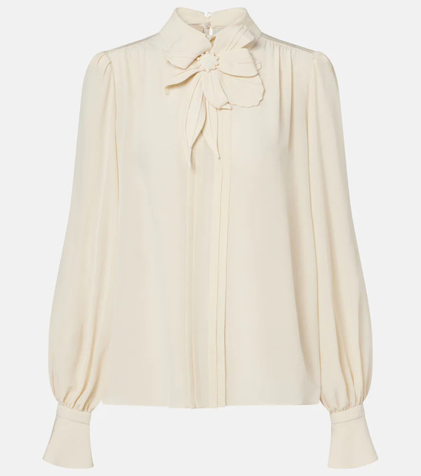  Valentino Valentino Floral-appliquã© Silk Crãªpe De Chine Blouse 