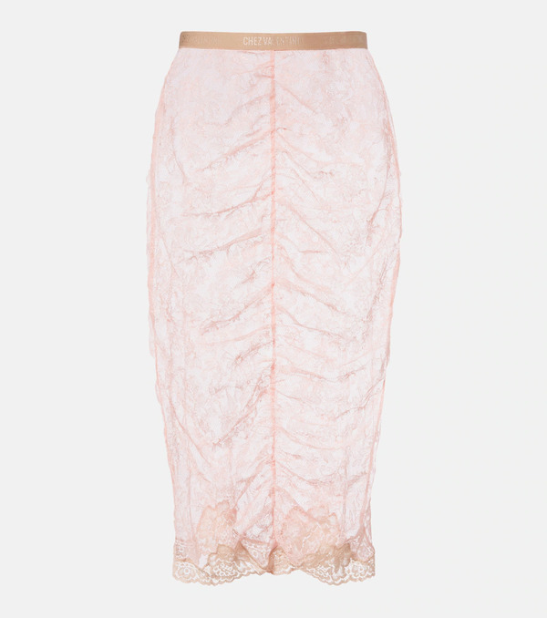  Valentino Valentino Floral Ruched Sheer Lace Midi Skirt 