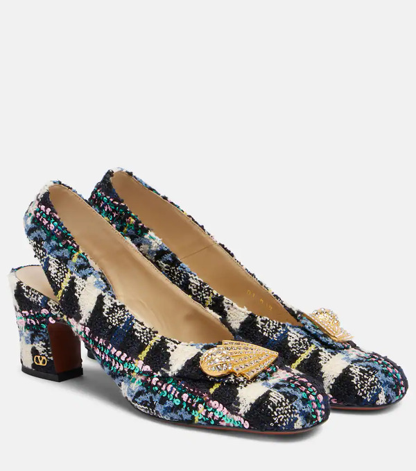  Valentino Garavani Valentino Garavani Adamantine 60 Tweed Slingback Pumps 