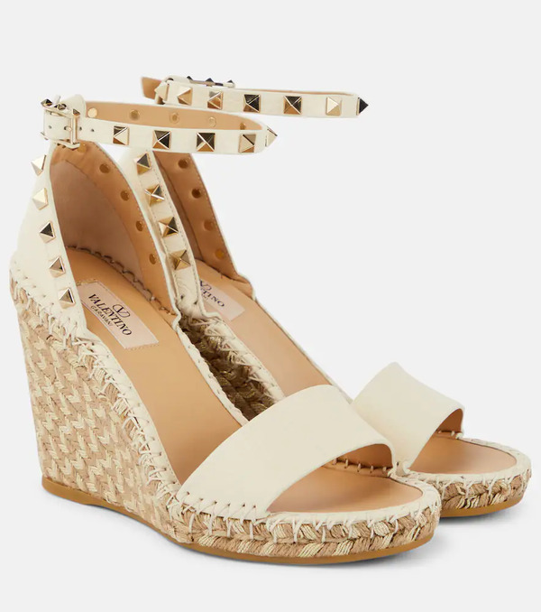  Valentino Garavani Valentino Garavani Rockstud 105 Leather Espadrille Wedges 