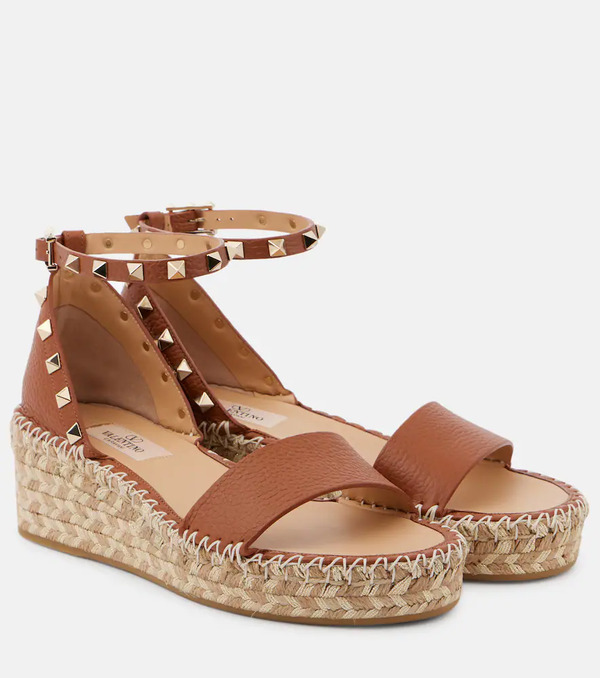  Valentino Garavani Valentino Garavani Rockstud 55 Leather Espadrille Wedges 