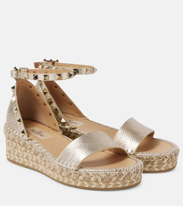  Valentino Garavani Valentino Garavani Rockstud Metallic Leather Espadrille Sandals 