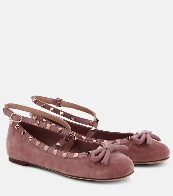  Valentino Garavani Valentino Garavani Rockstud Velvet Ballet Flats 