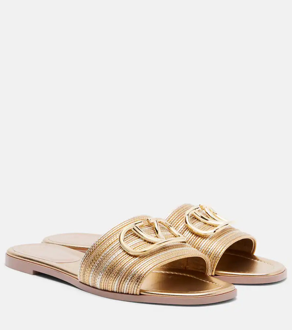  Valentino Garavani Valentino Garavani Vlogo Embroidered Leather Slides 
