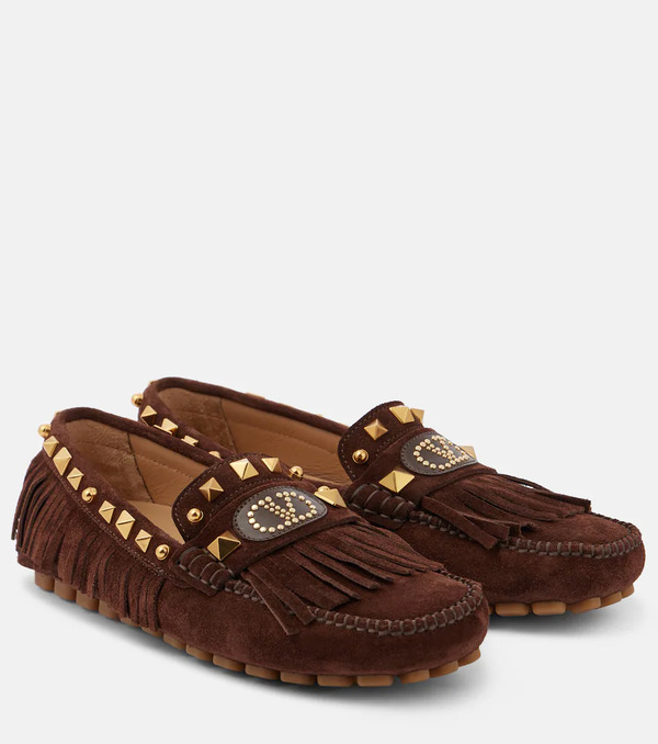  Valentino Garavani Valentino Garavani Vlogo Fringed Suede Driving Shoes 