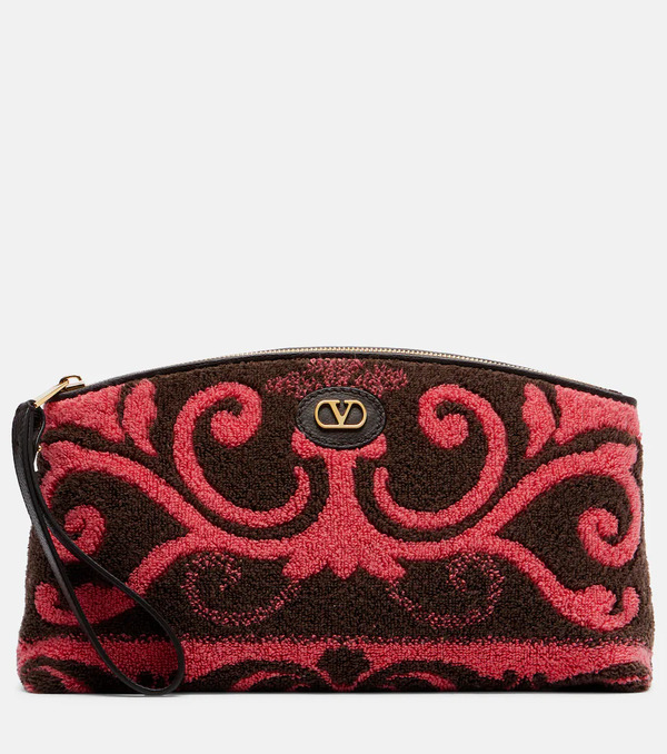  Valentino Garavani Valentino Garavani Vlogo Leather-trimmed Terry Pouch 