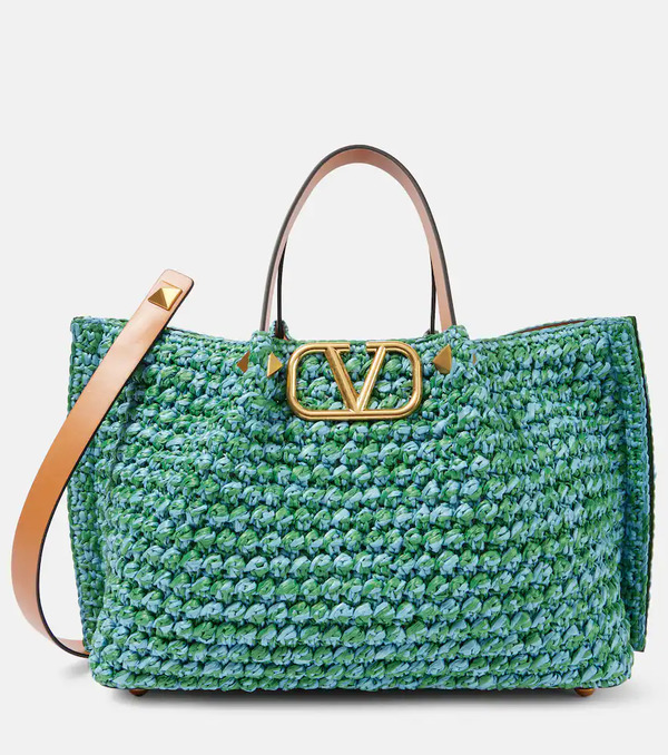  Valentino Garavani Valentino Garavani Vlogo Medium Raffia-effect Tote Bag 