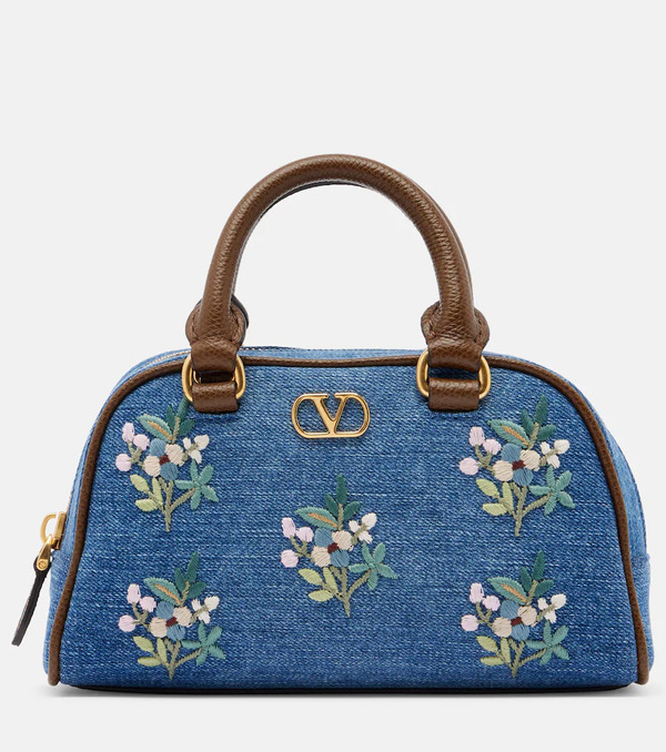  Valentino Garavani Valentino Garavani Vlogo Mini Floral Denim Top-handle Bag 