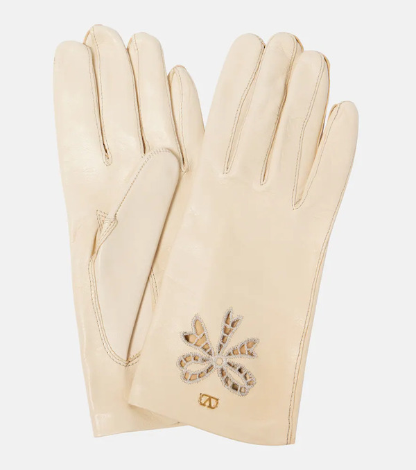  Valentino Garavani Valentino Garavani Vlogo Signature Embroidered Leather Gloves 