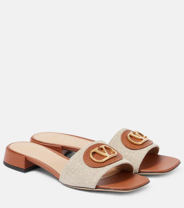  Valentino Garavani Valentino Garavani Vlogo Signature Leather-trimmed Canvas Slides 