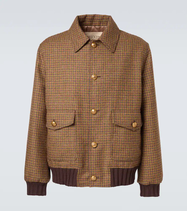  Valentino Valentino Houndstooth Virgin Wool Bomber Jacket 
