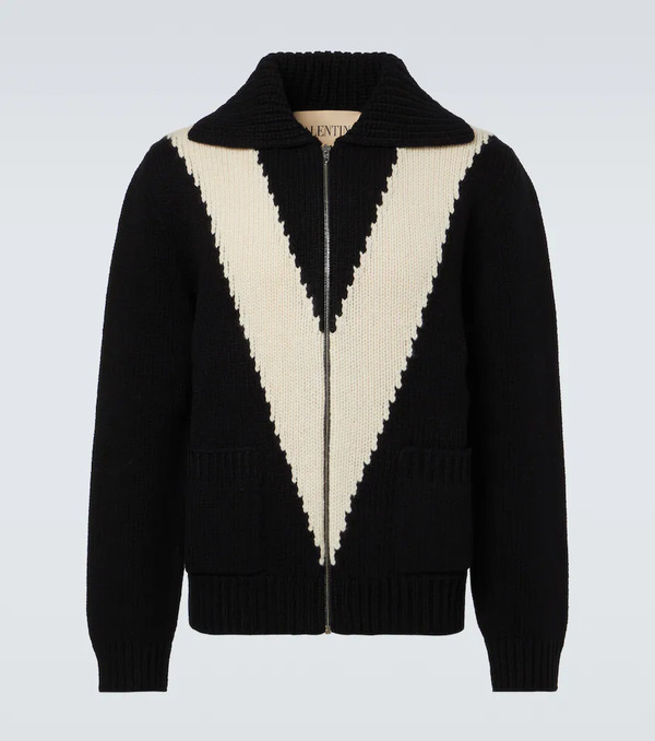  Valentino Valentino Intarsia Virgin Wool Zip-up Cardigan 