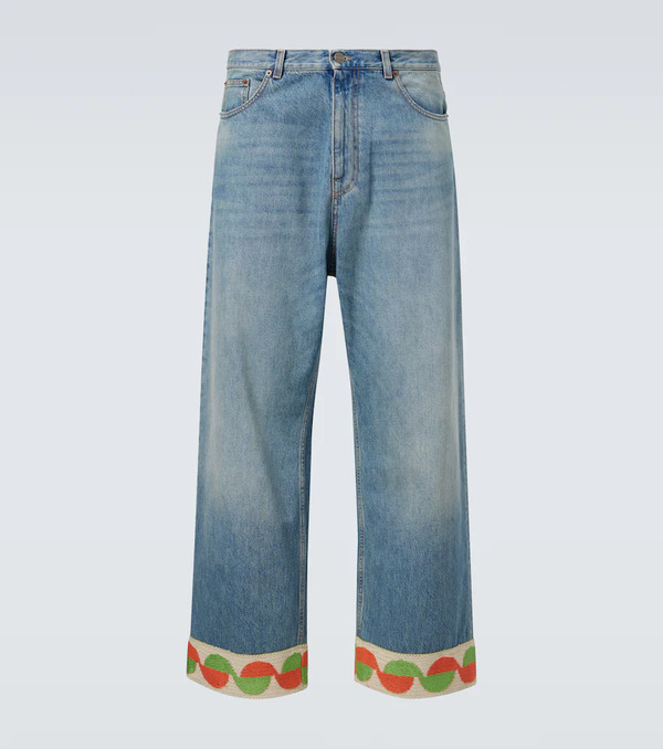  Valentino Valentino Jacquard-trimmed Wide-leg Jeans 