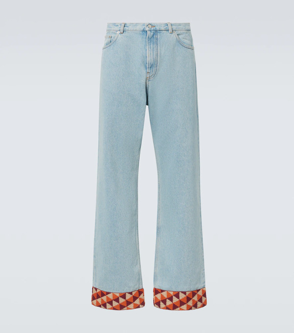  Valentino Valentino Jacquard-trimmed Wide-leg Jeans 