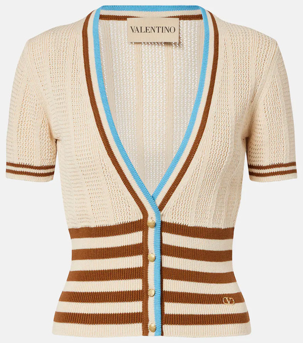  Valentino Valentino Open-knit Striped Cotton Cardigan 
