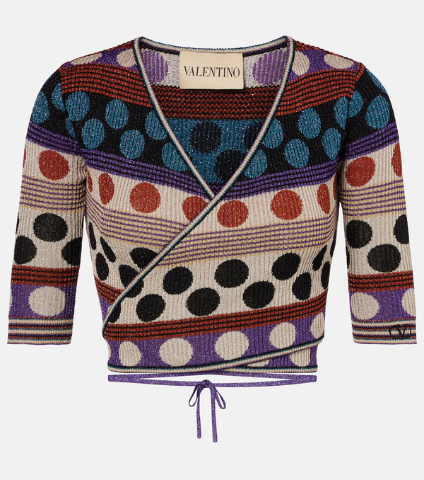  Valentino Valentino Polka-dot Jacquard Lamã© Wrap Top 