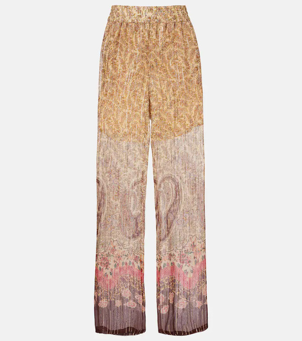  Valentino Valentino Printed Silk-blend Wide-leg Pants 