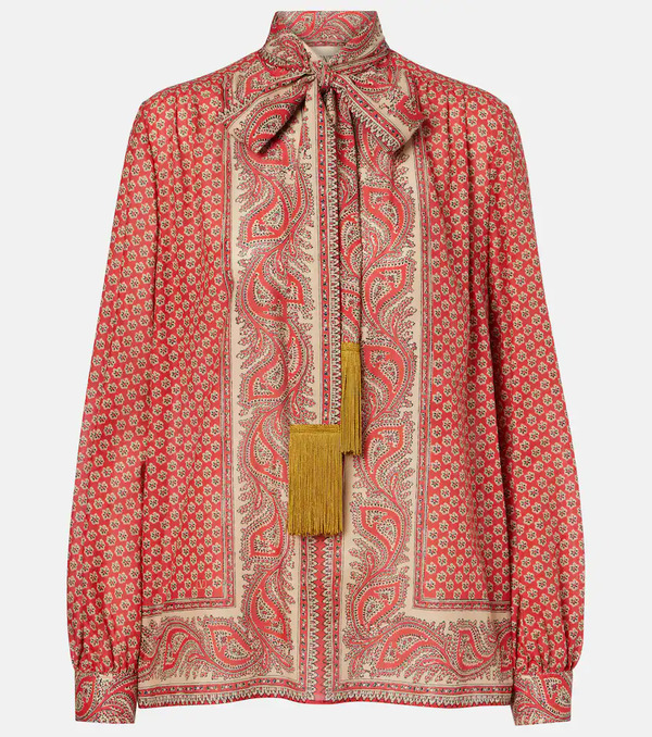 Valentino Valentino Printed Tie-neck Cotton Blouse 