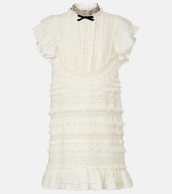  Valentino Valentino Ruffled Lace And Linen Minidress 