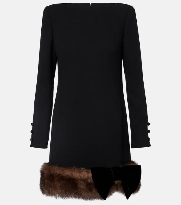  Valentino Valentino Shearling-trimmed Virgin Wool Minidress 