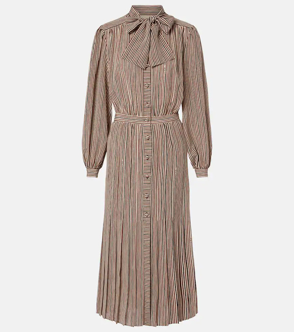  Valentino Valentino Striped Tie-neck Silk Midi Dress 