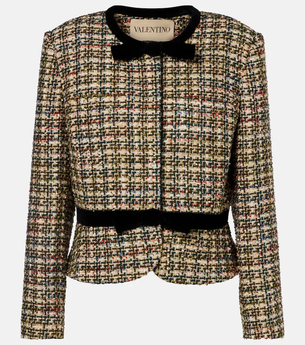  Valentino Valentino Velvet-trimmed Lamã© Tweed Jacket 