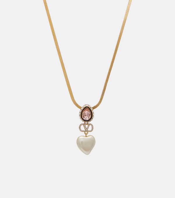  Valentino Valentino Vlogo Embellished Pendant Necklace 