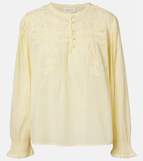  Velvet Velvet Byrdie Lace-trimmed Cotton Blouse 