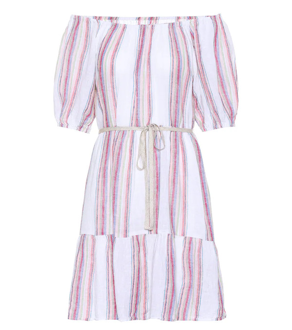  Velvet Velvet Cinthia Striped Linen-blend Minidress 