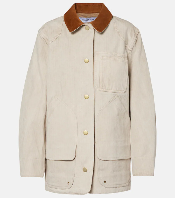  Veronica Beard Veronica Beard Abbas Suede-trimmed Cotton Field Jacket 