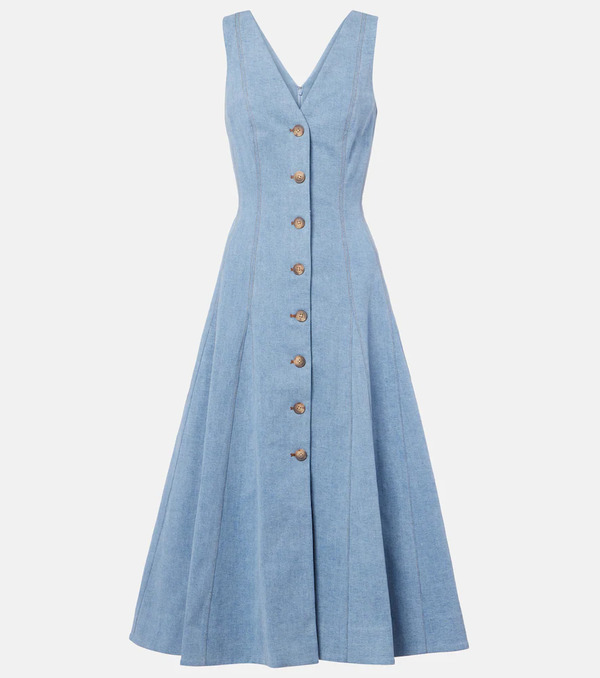  Veronica Beard Veronica Beard Lou Pleated Denim Midi Dress 