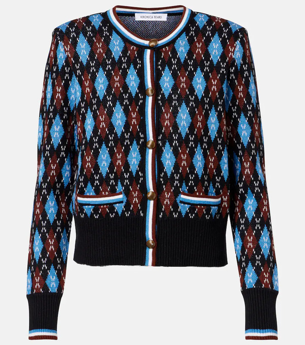  Veronica Beard Veronica Beard Sylvane Argyle Wool And Cotton Cardigan 