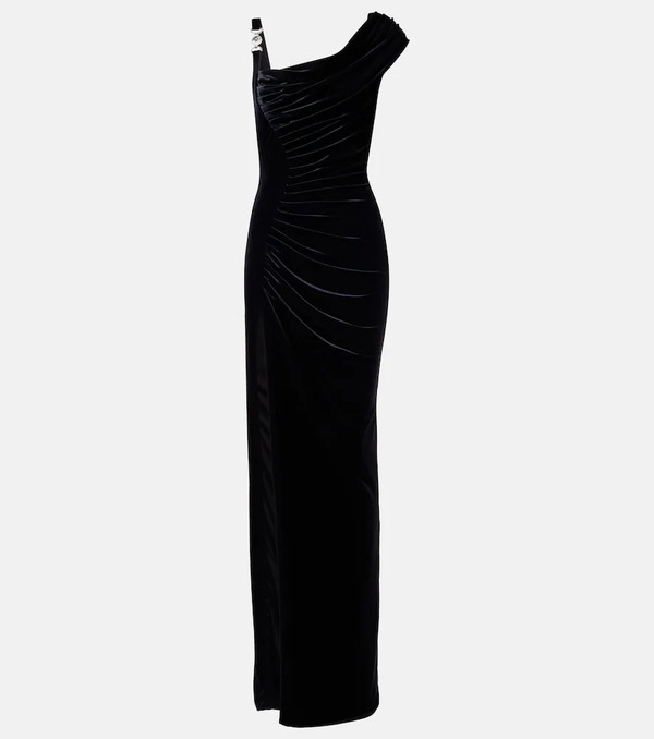  Versace Versace Asymmetric Gathered Velvet Gown 