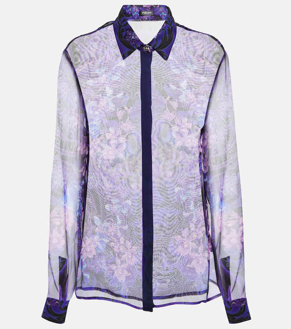  Versace Versace Floral Silk Chiffon Shirt 