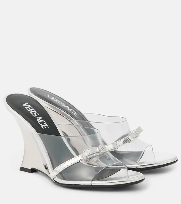  Versace Versace Gianni Ribbon 95 Pvc Wedge Mules 