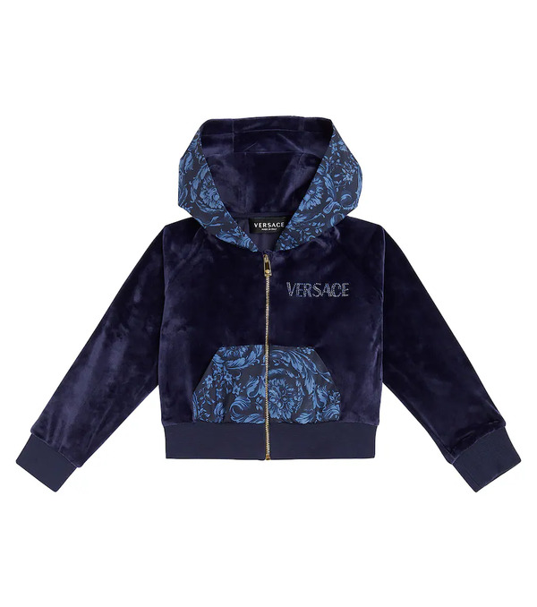  Versace Kids Versace Kids Barocco Embellished Velvet Hoodie 