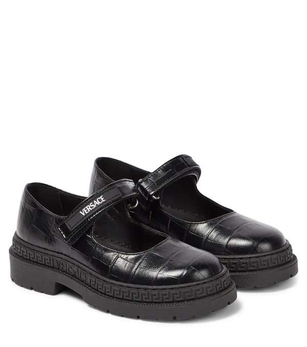  Versace Kids Versace Kids Croc-effect Leather Mary Jane Flats 