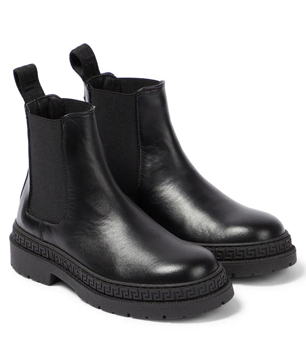  Versace Kids Versace Kids Greca Leather Chelsea Boots 