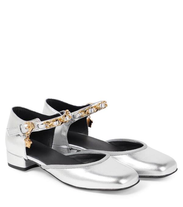  Versace Kids Versace Kids La Medusa Metallic Leather Flats 