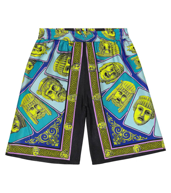 Versace Kids Versace Kids Le Maschere Silk Twill Shorts 